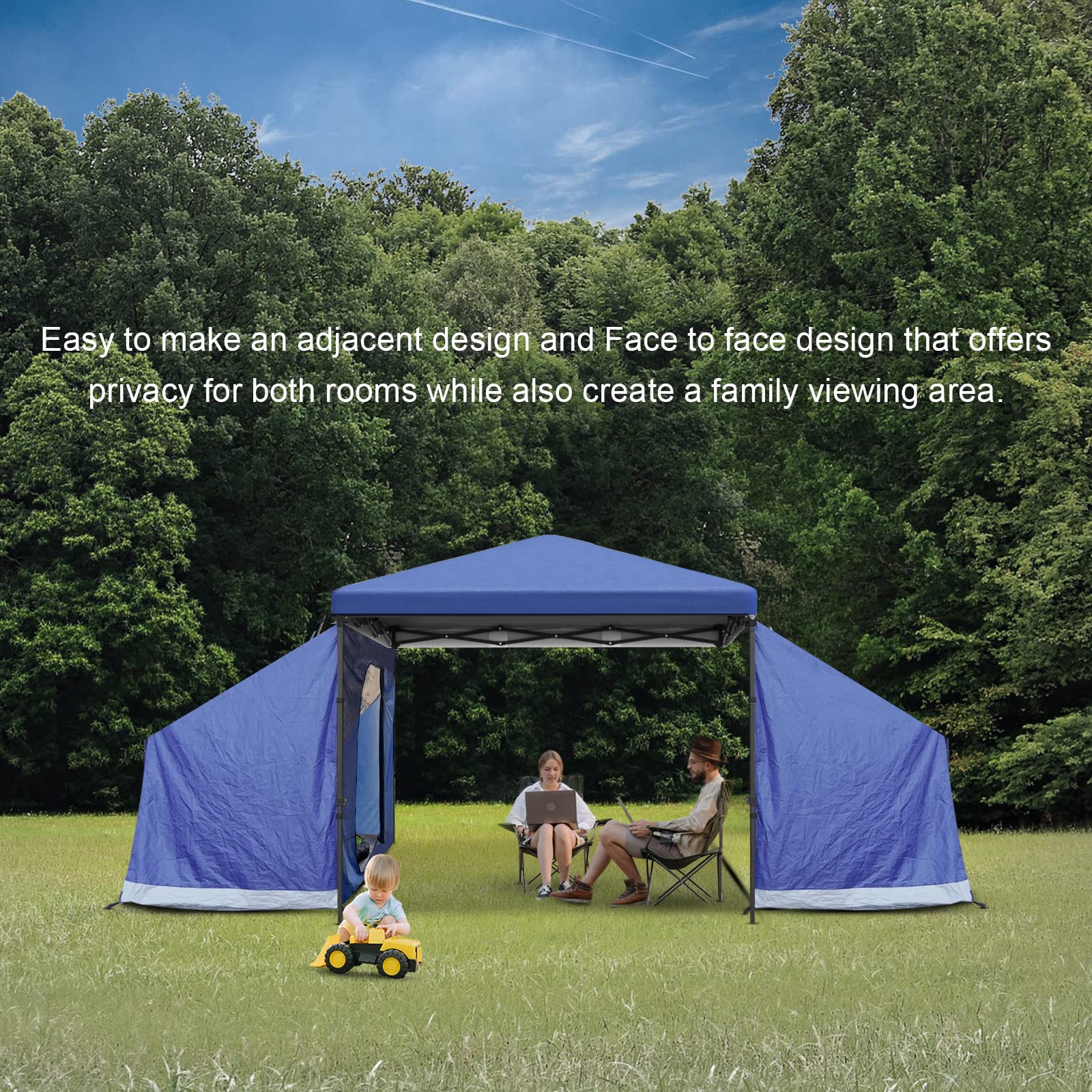 KAMPKEEPER Side Tent backyard camping scene illustrates versatile outdoor shelter