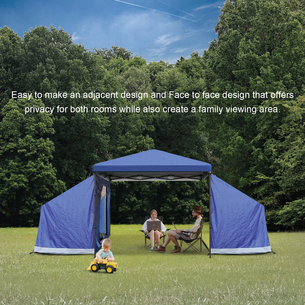 KAMPKEEPER Side Tent backyard camping scene illustrates versatile outdoor shelter