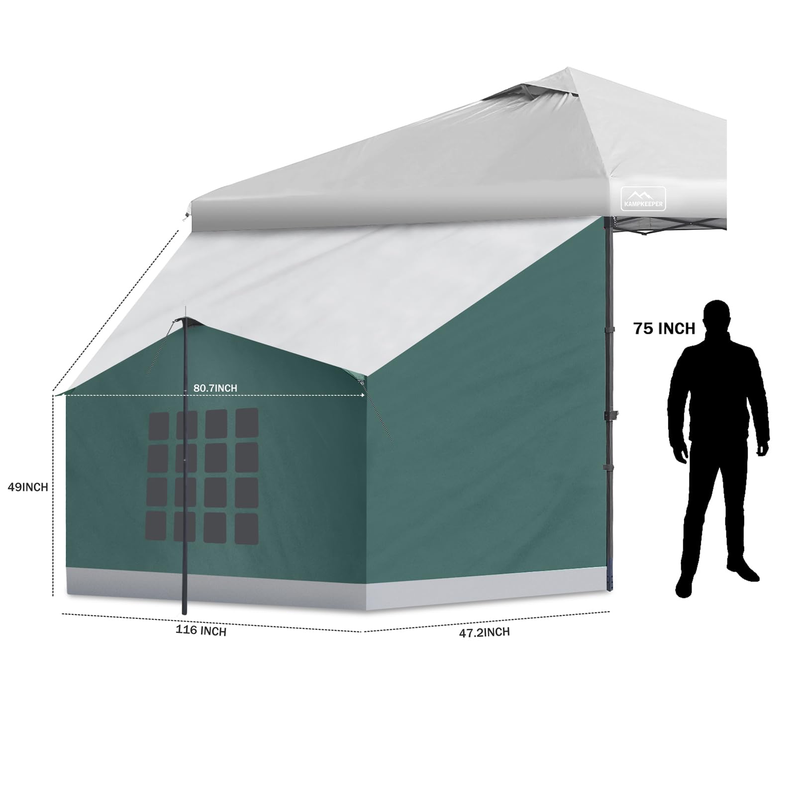 KAMPKEEPER Side Tent fabric-detail highlights waterproof, scent-free surface for all-weather use.