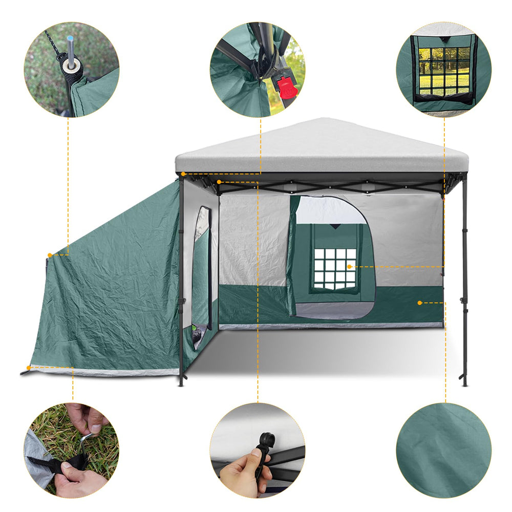 KAMPKEEPER Side Tent front-door-with-screen preserves airflow while keeping mosquitoes out.