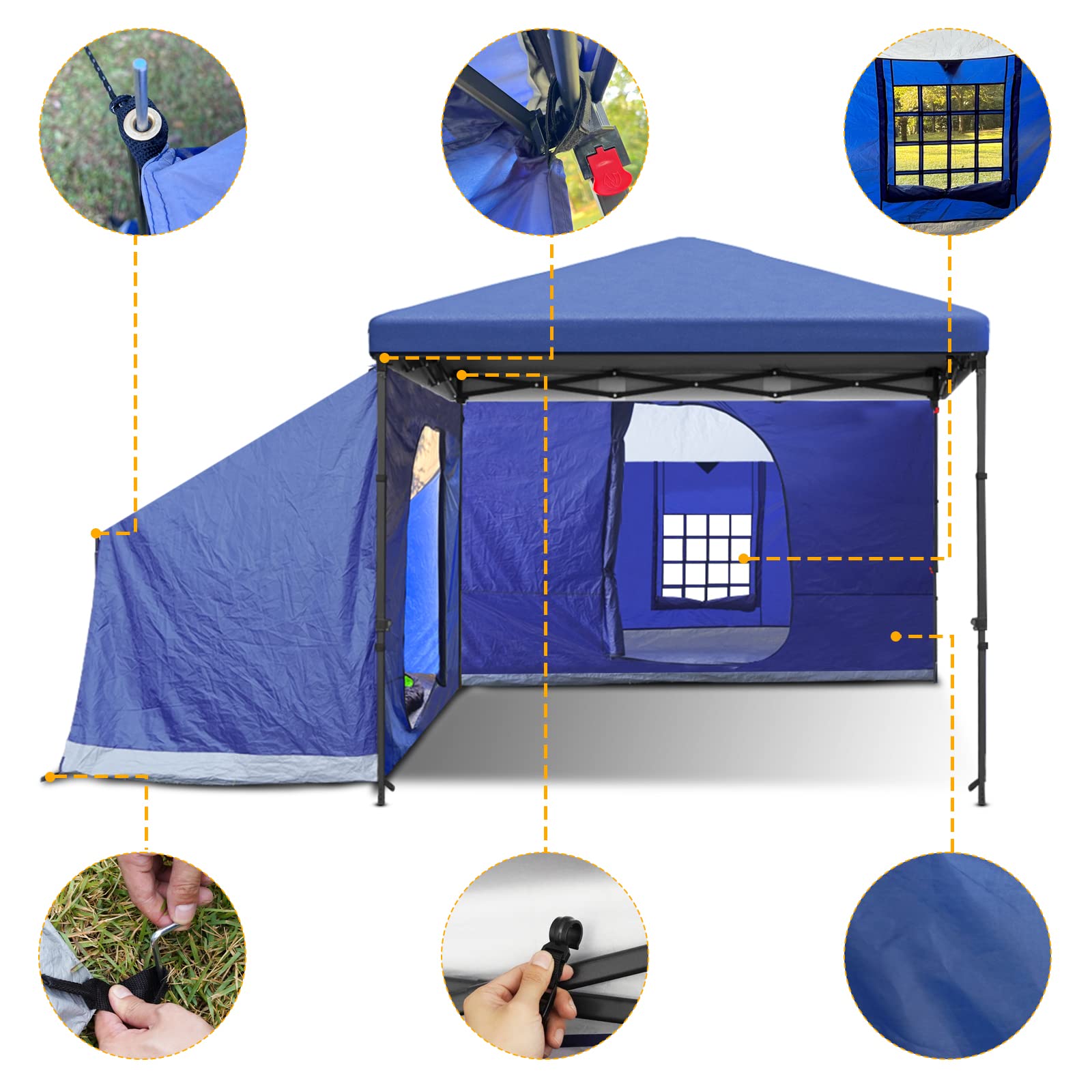 KAMPKEEPER Side Tent interior shows 35 sq ft space and 72-inch height
