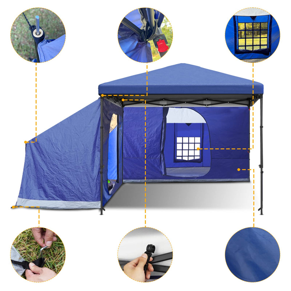 KAMPKEEPER Side Tent interior shows 35 sq ft space and 72-inch height