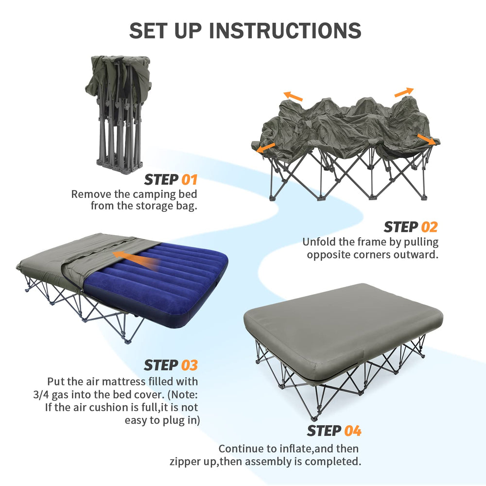 KAMPKEEPER two-person camping cot benefits both sleepers with sturdy comfort.
