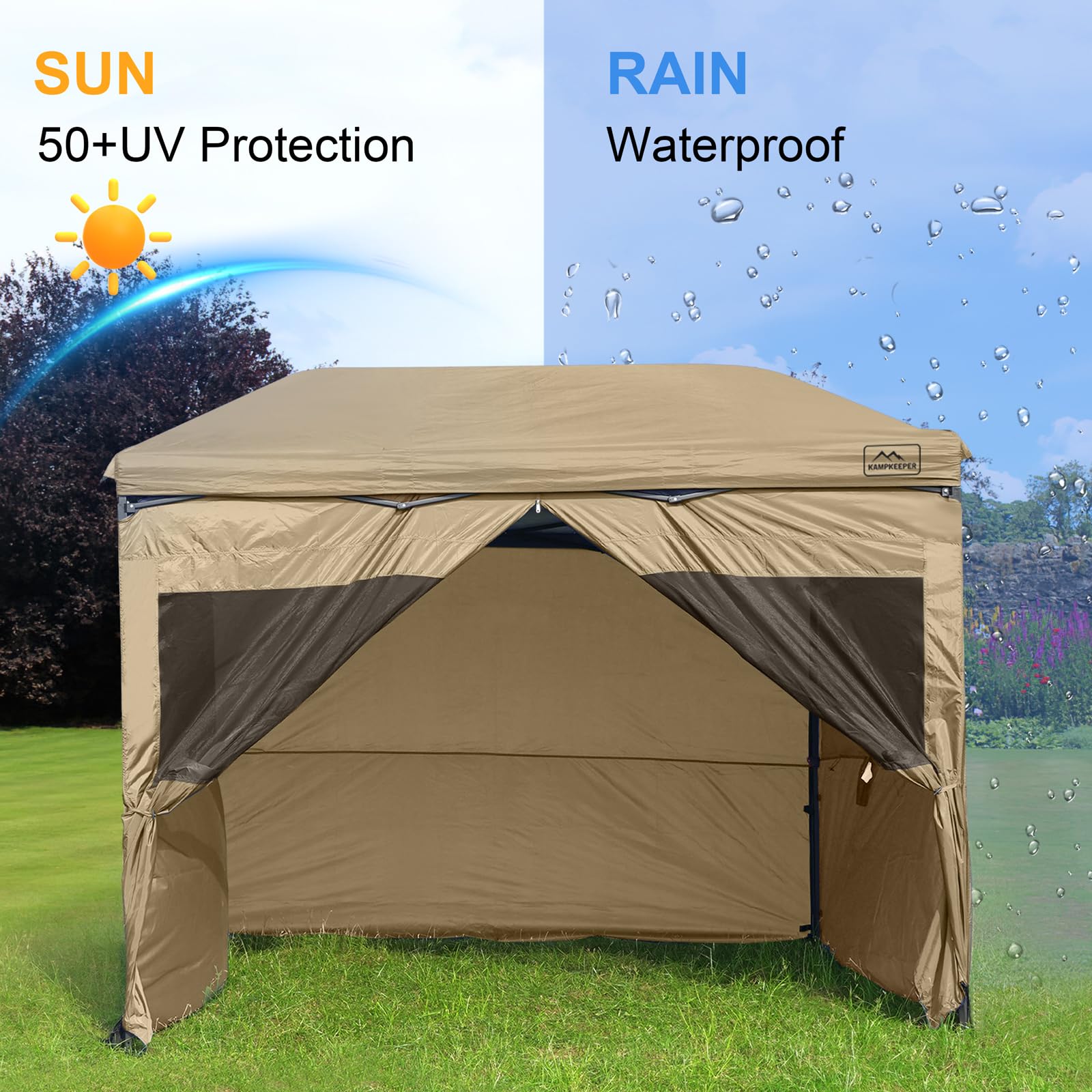 KampKeeper UV-protection fabric blocks sun for durable outdoor use.