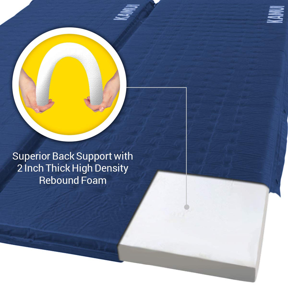 Kamui self-inflating sleeping pad 2inch thick foam highlighting support