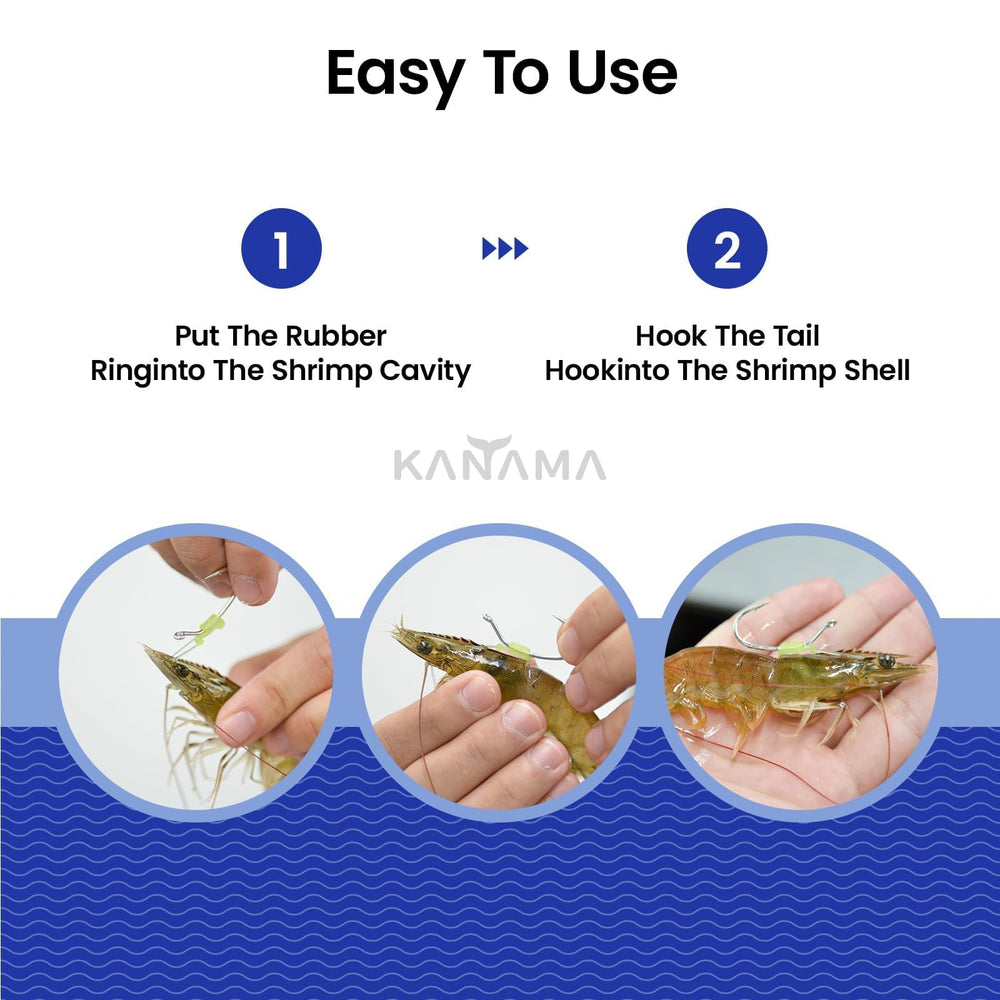KANAMA Luminous Live Shrimp Hooks customization with multiple silicone-band sizes