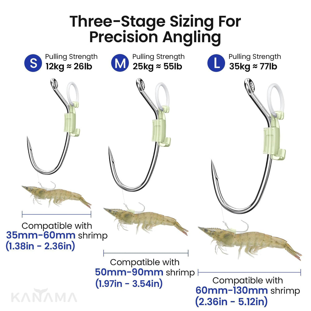 KANAMA Luminous Live Shrimp Hooks glow underwater, attracting larger catches