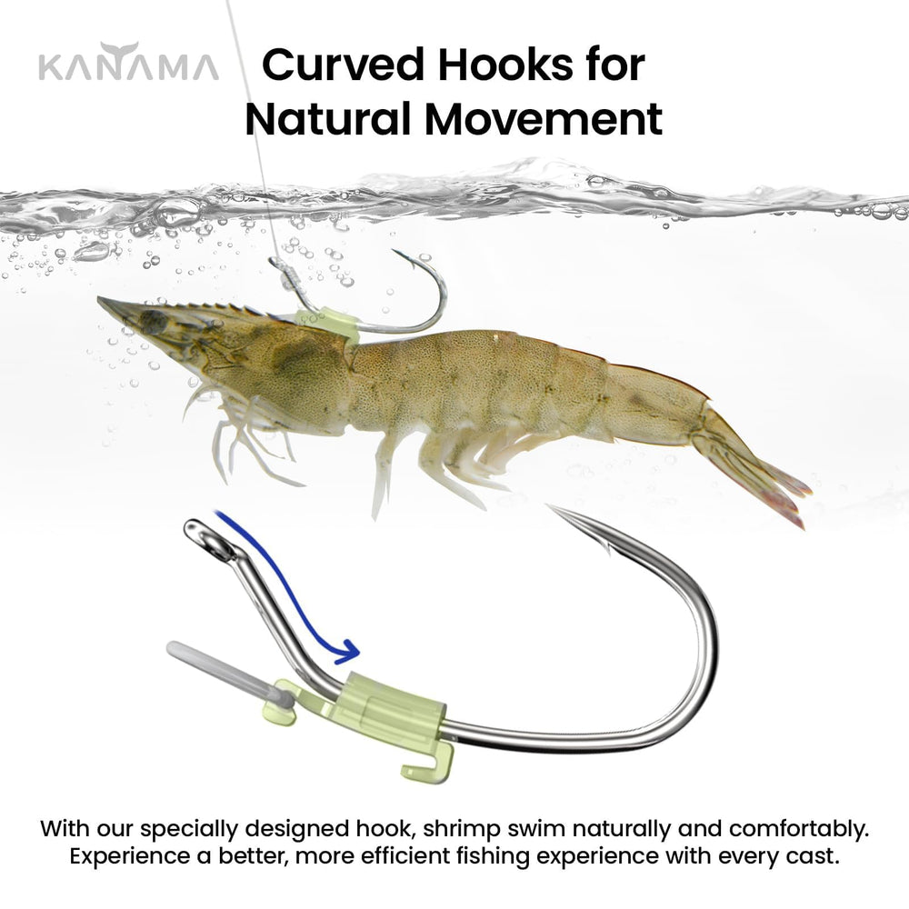 KANAMA Luminous Live Shrimp Hooks in action showing natural shrimp movement