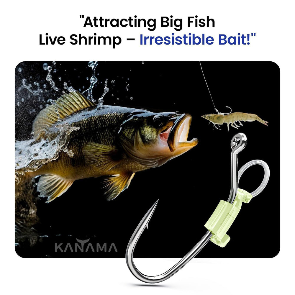 KANAMA Luminous Live Shrimp Hooks white nickel plating resists saltwater corrosion