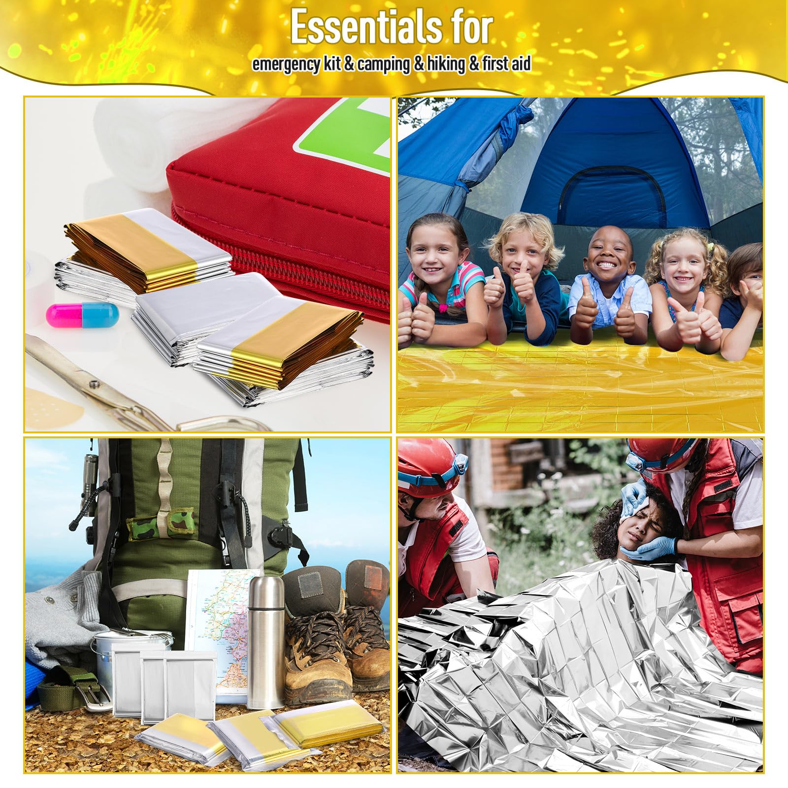Kanayu emergency foil blanket camping-use image demonstrates versatile shelter wrap