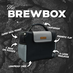 Kanga Brew Box Midnight back pocket stores napkins and utensils for packing.
