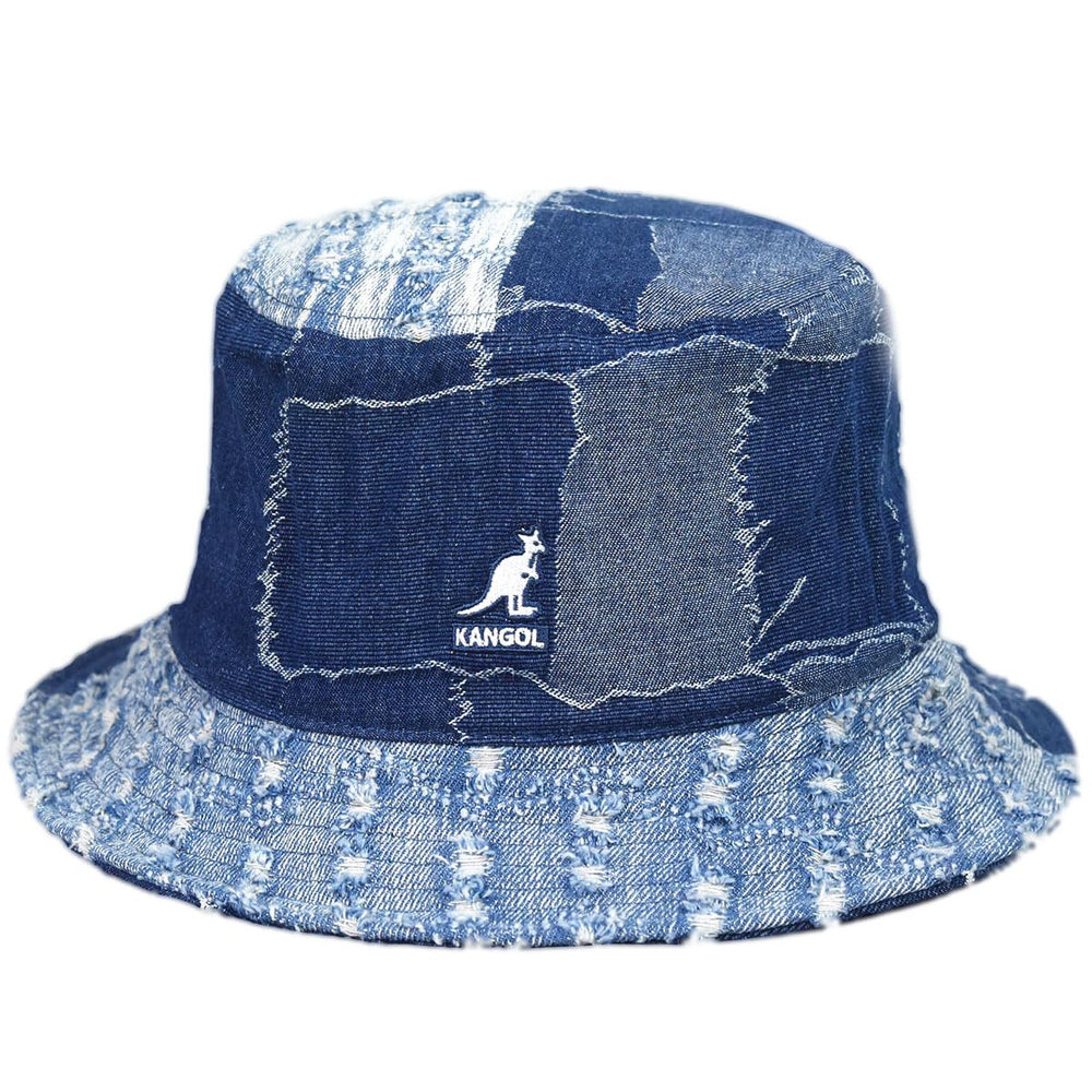 Flat crown with 2-inch brim on Kangol denim bucket hat
