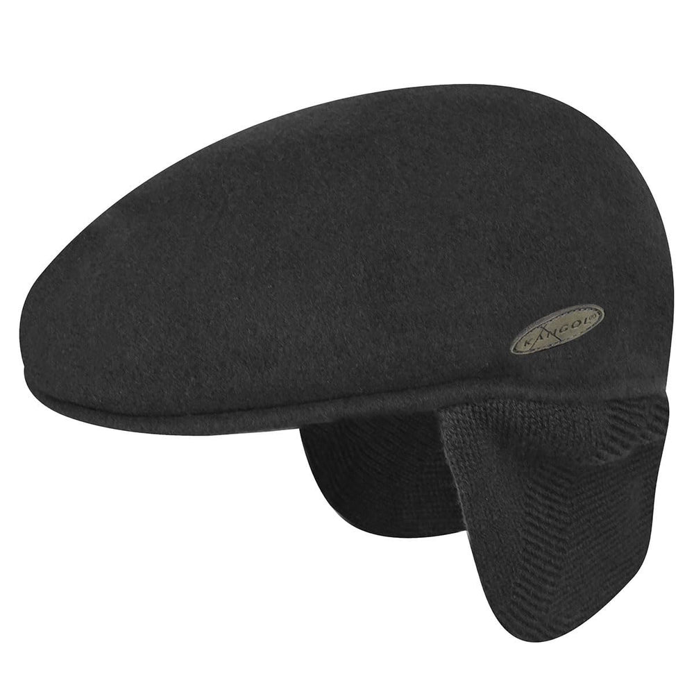 Kangol Wool 504 earflap hat with earflaps folded up for a sleek, compact fit.