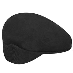 Kangol Wool 504 earflap hat front view, flat crown and signature 1 3/4 inches brim for refined silhouette.