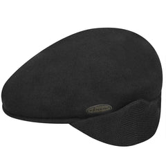Kangol Wool 504 earflap hat outer view in black, versatile warmth.