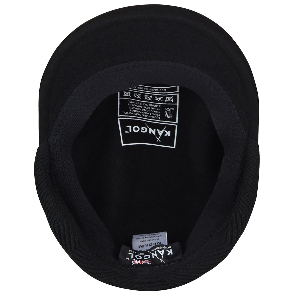 Kangol Wool 504 earflap hat texture closeup highlights wool felt quality.