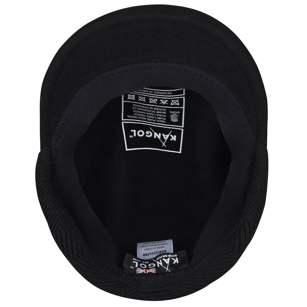 Kangol Wool 504 earflap hat texture closeup highlights wool felt quality.