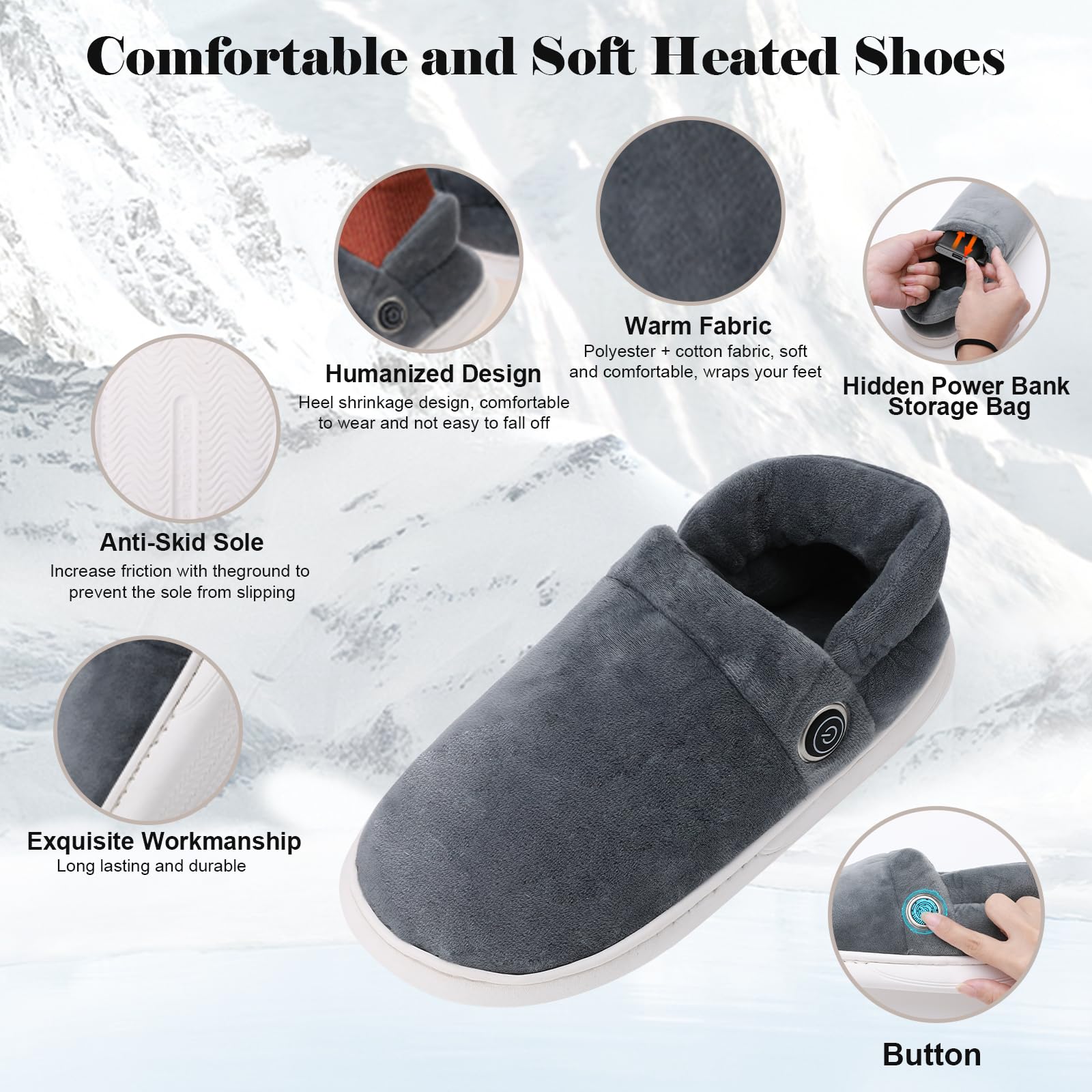 Kannino slippers touch panel shows three temperature settings for customizable comfort.