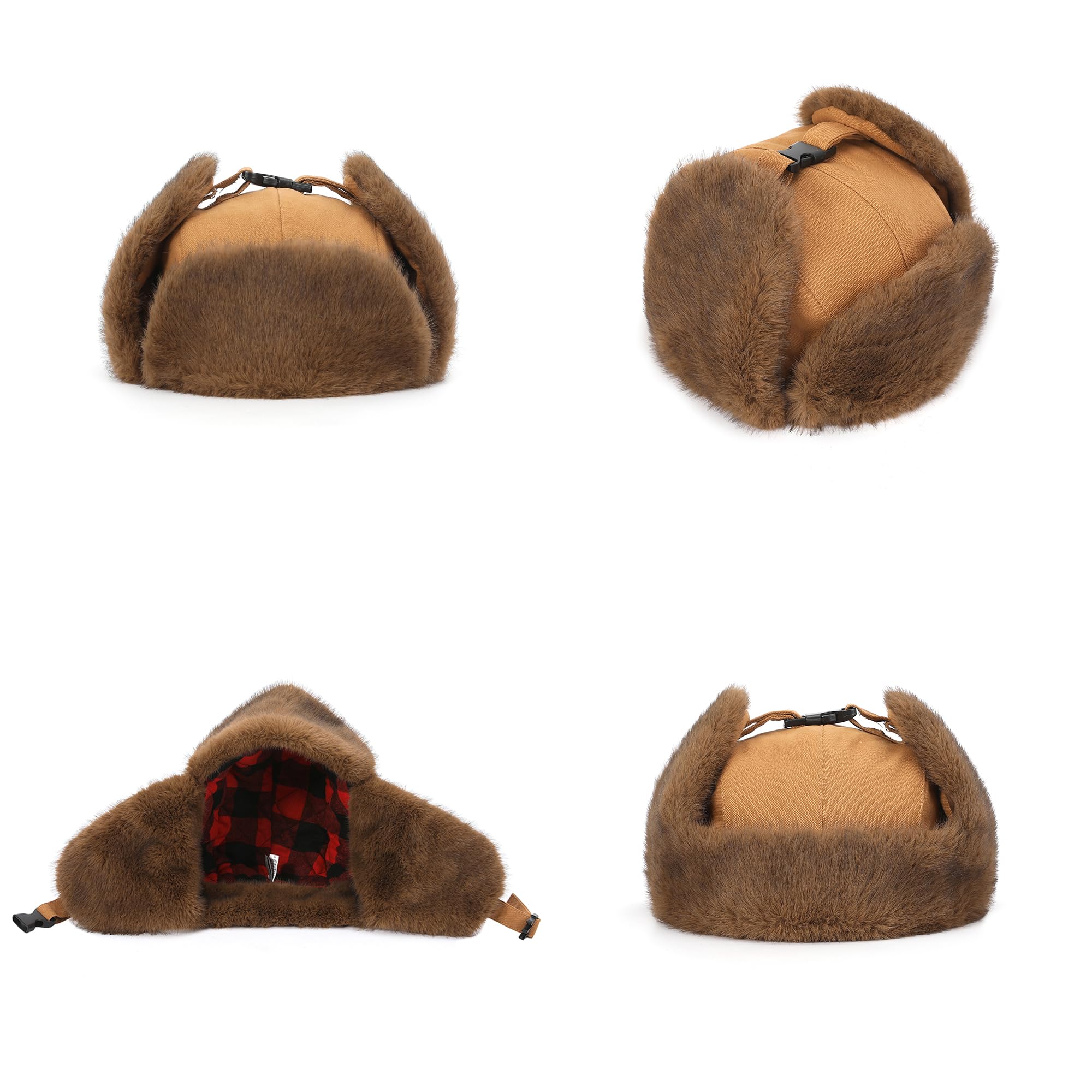KANUT SPORTS Burnell faux fur ear flaps closeup for plush wind protection.