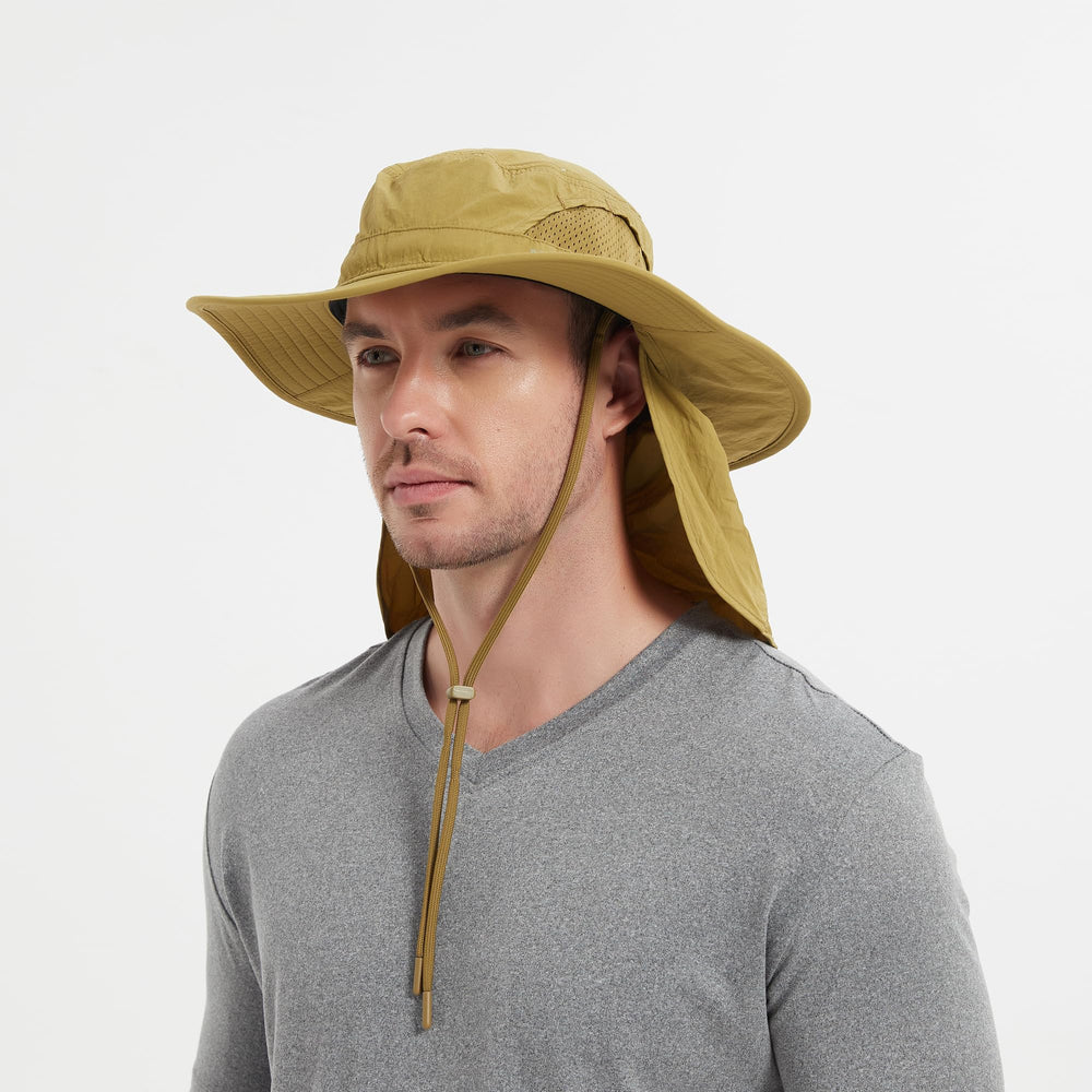 KANUT SPORTS Jemez neck drape tucked into brim to shield neck from sun.
