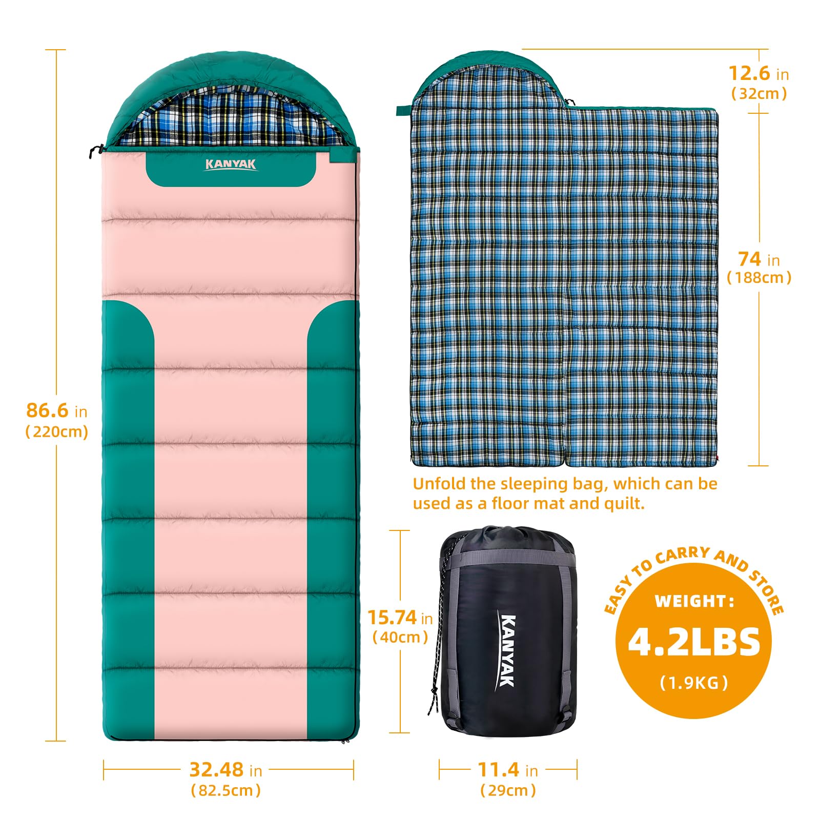 Kanyak sleeping bag cotton flannel lining provides cozy sleep and flexible movement