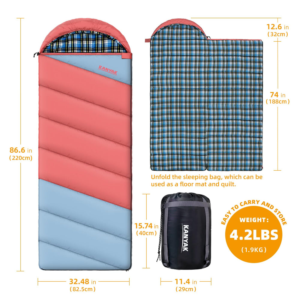 Kanyak sleeping bag cotton flannel lining offers cozy comfort