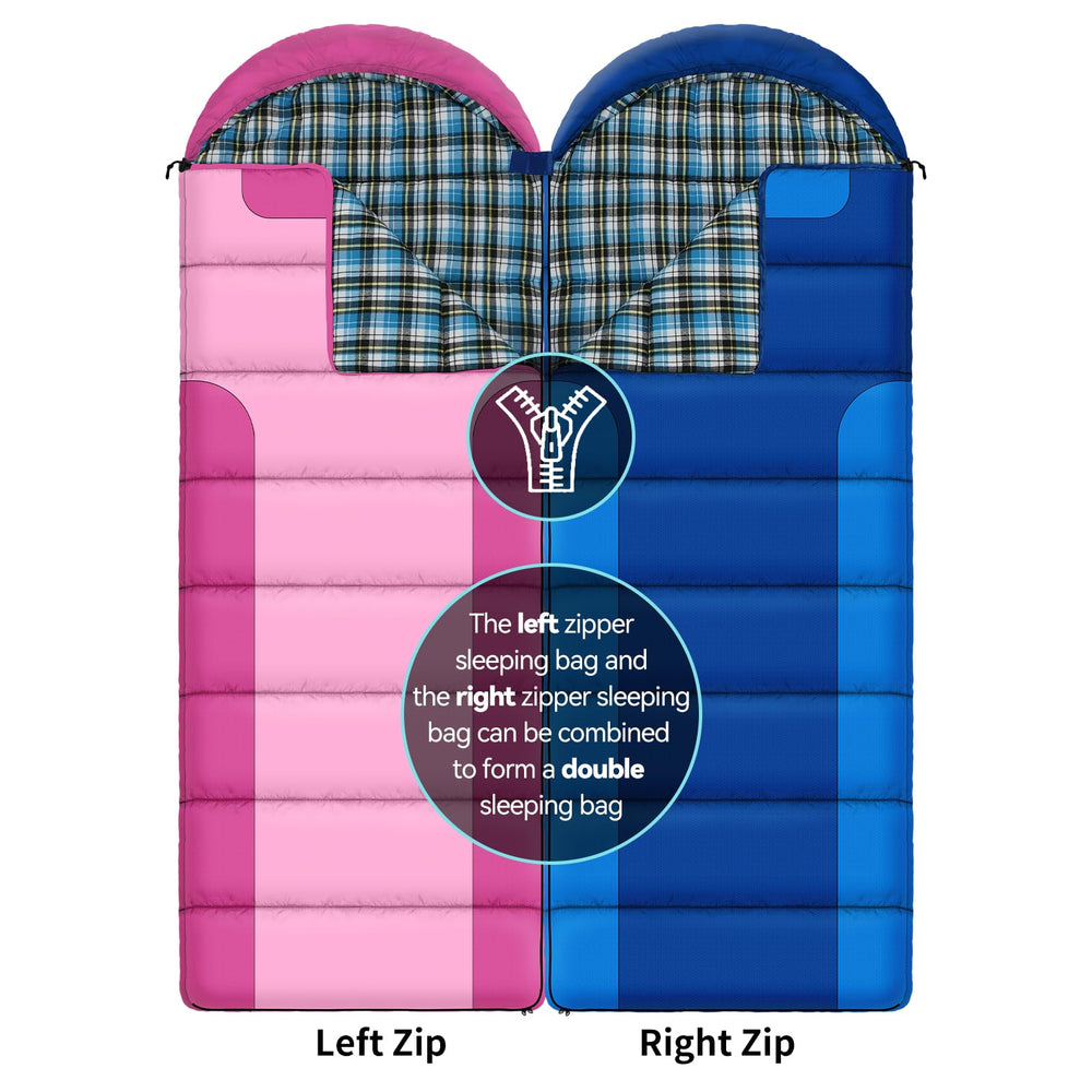 Kanyak sleeping bag double-size connection demonstrates pairing two bags for extra space