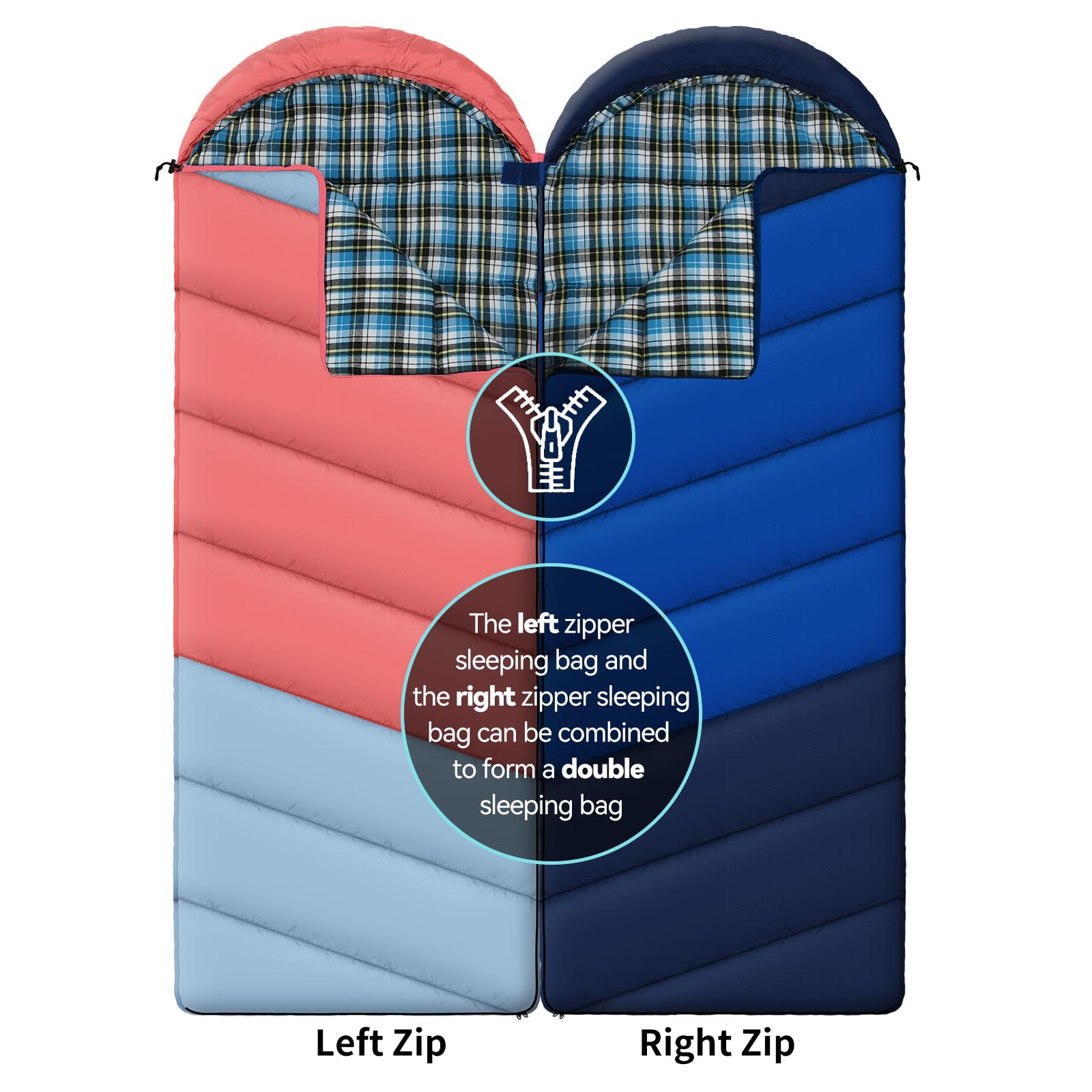 Kanyak sleeping bag in pink and blue highlights color option