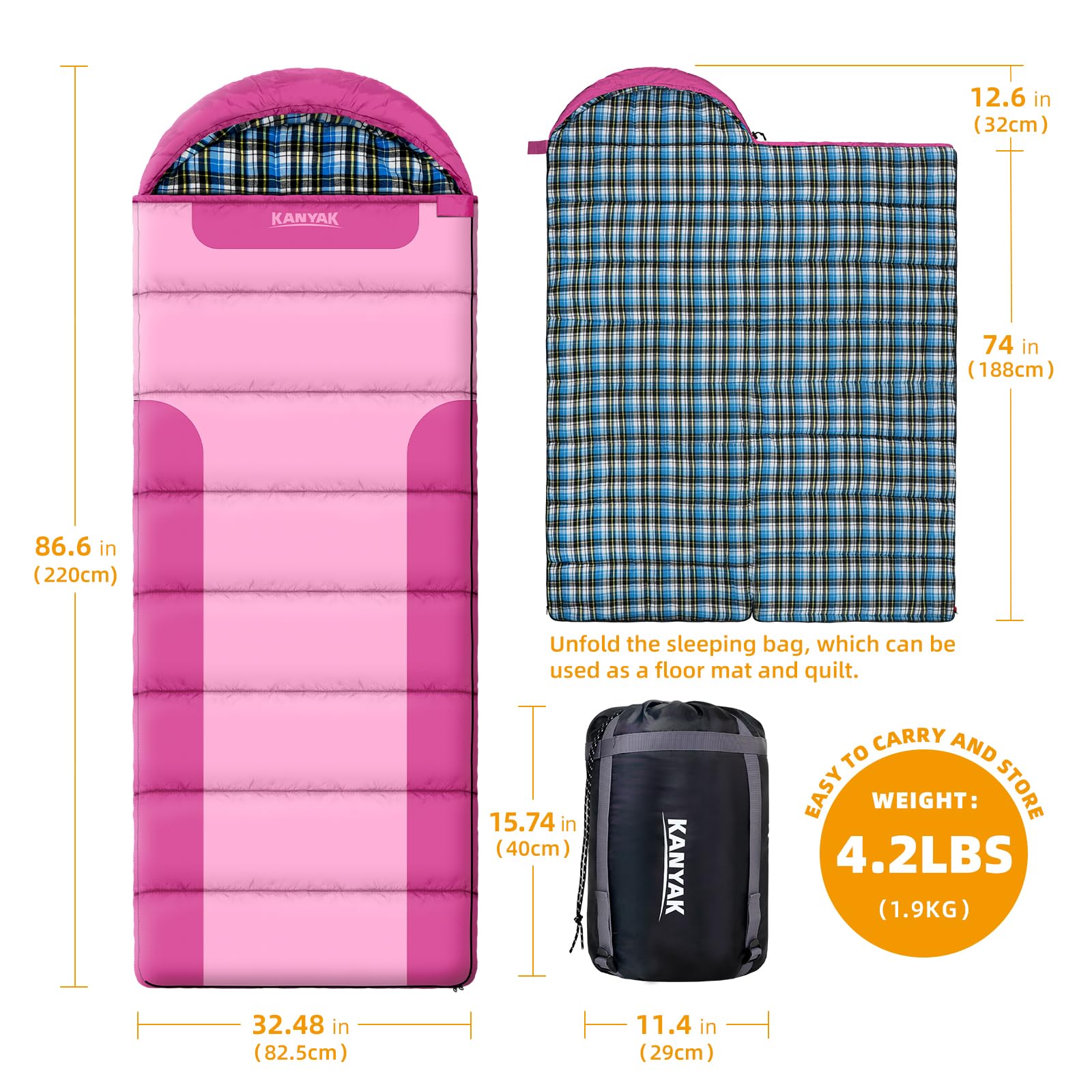 Kanyak sleeping bag side-zip detail enables easy entry during chilly nights