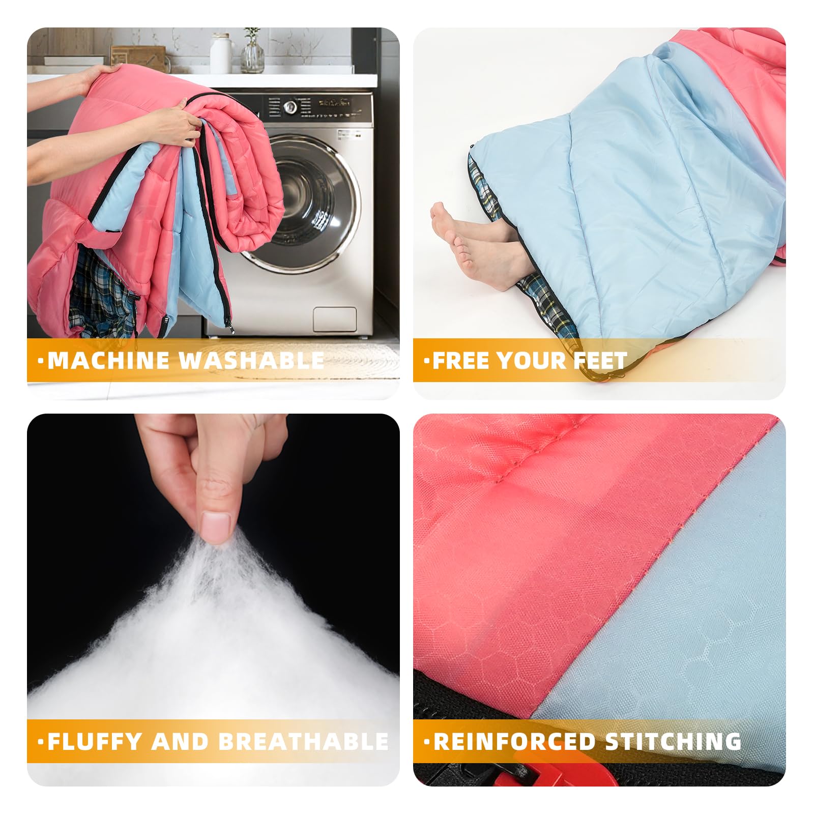 Kanyak sleeping bag side zips enable two-bag pairing for a double setup