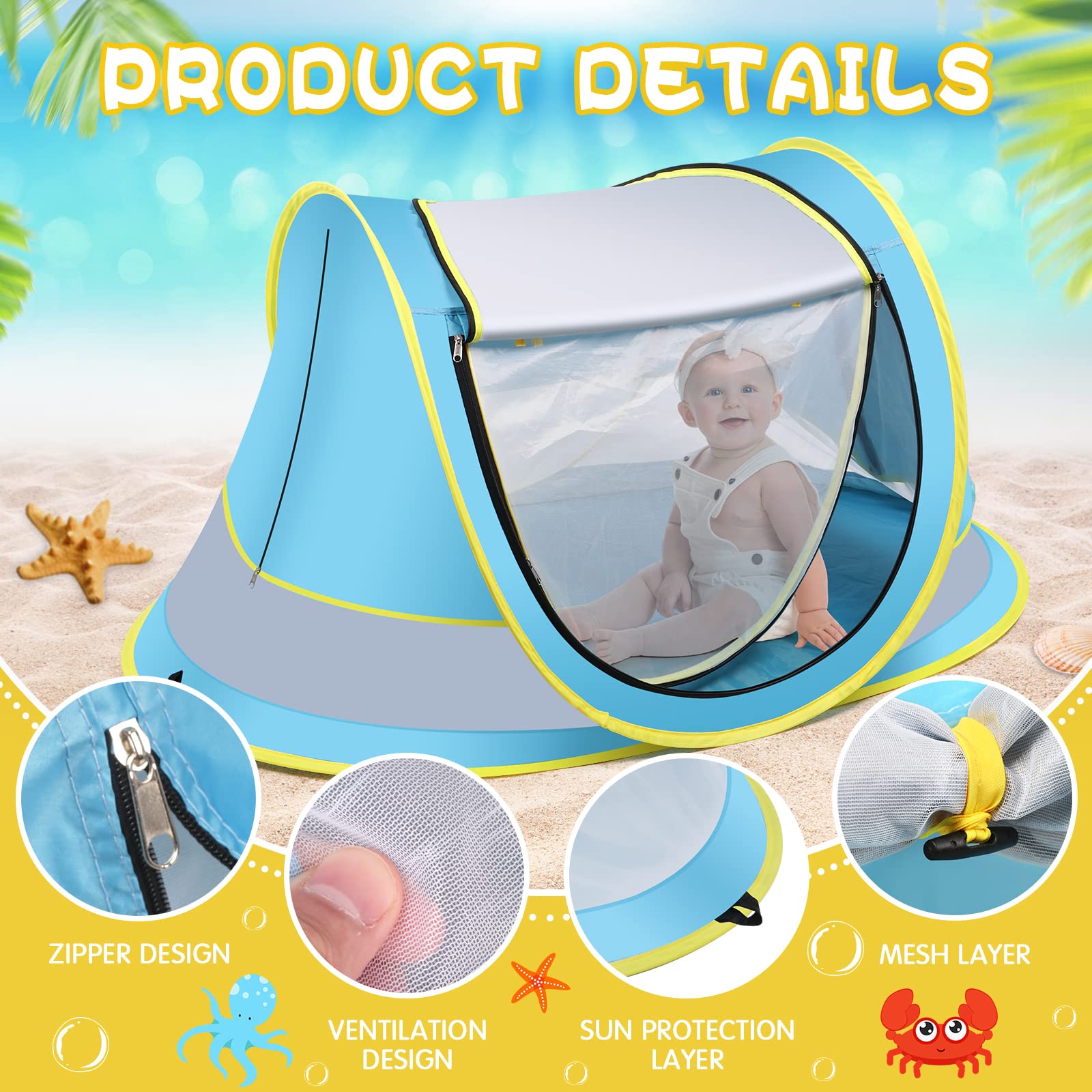 Kapeazo Baby Beach Tent large size provides ample space for play.