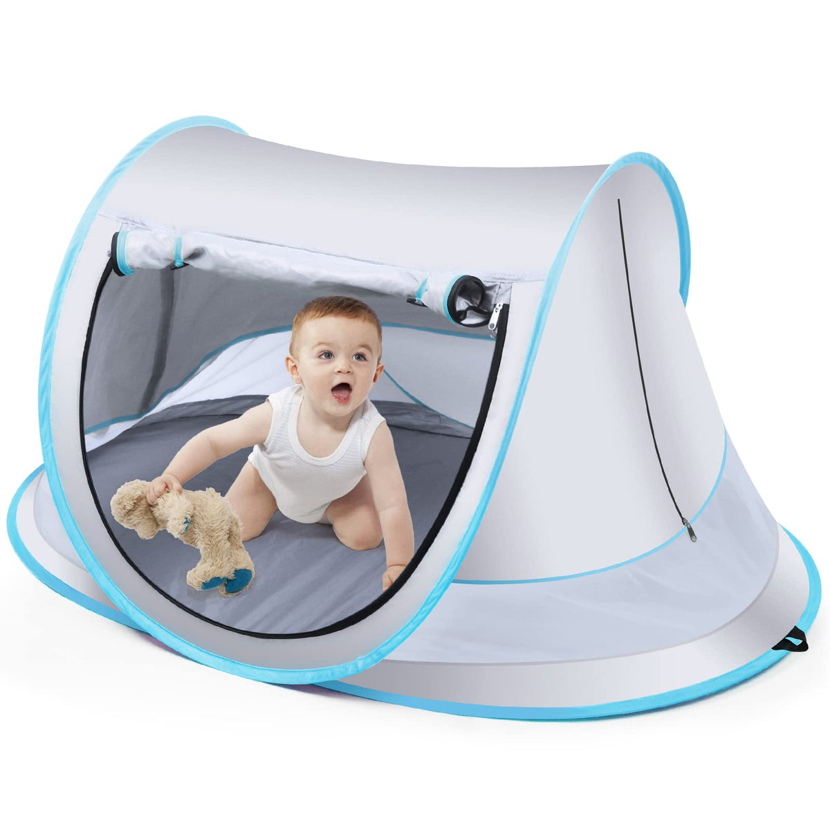 Kapeazo Baby Beach Tent open layout shows roomy space for play and nap
