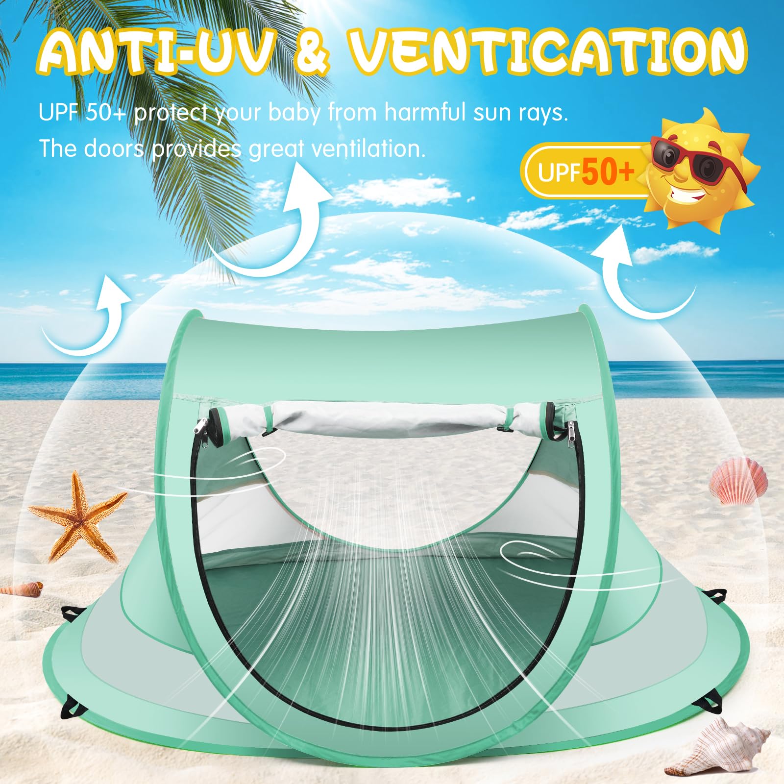 Kapeazo Baby Beach Tent UV protection on sunny day