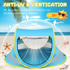 Kapeazo Baby Beach Tent UV protection shields delicate skin during sun days.