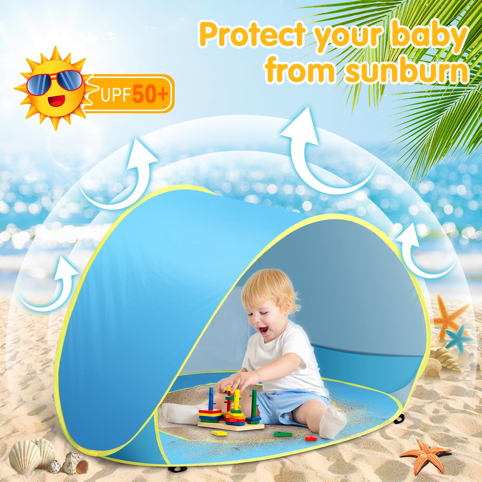 Kapeazo Baby Tent mini pool bottom enables safe water or sand play.