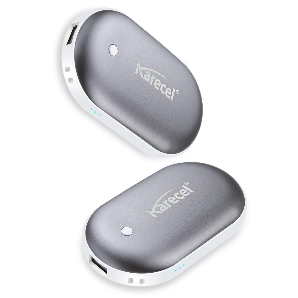 Karecel rechargeable hand warmers 2-pack front view shows broad warmth across the surface