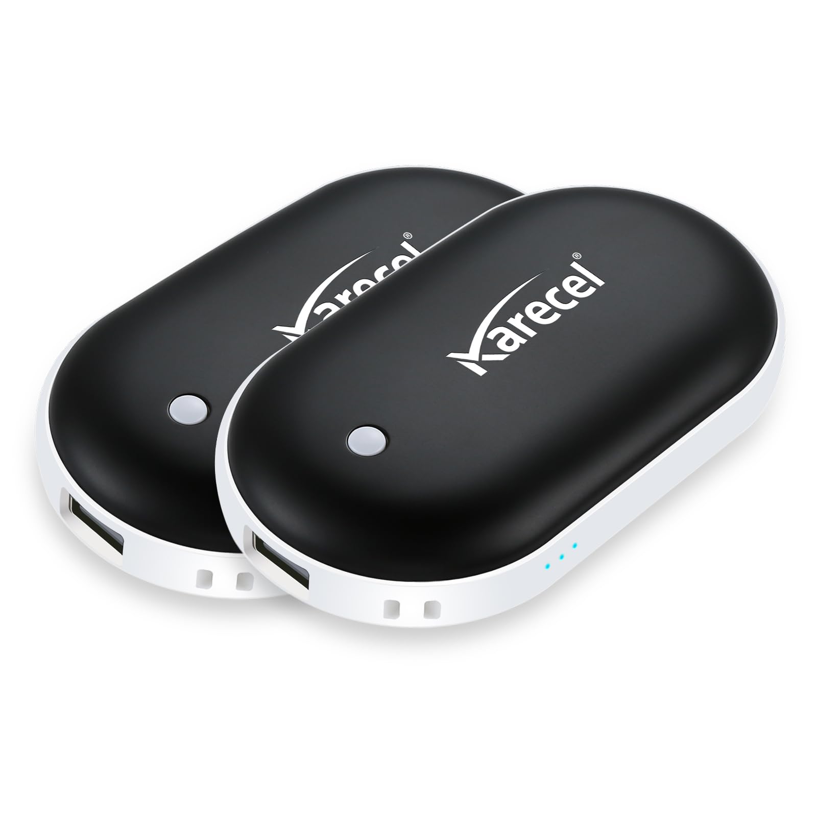 Karecel rechargeable hand warmers front view offering portable warmth for outdoor activities.