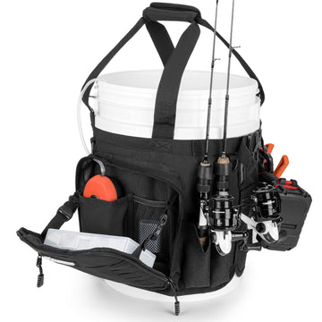 Karryall bucket organizer front view mounted on a 5-gallon bucket
