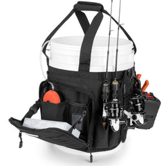 Karryall bucket organizer front view mounted on a 5-gallon bucket