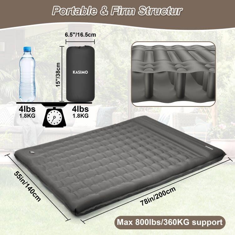 KASIMO double sleeping pad with built-in pillow supporting neck comfort.