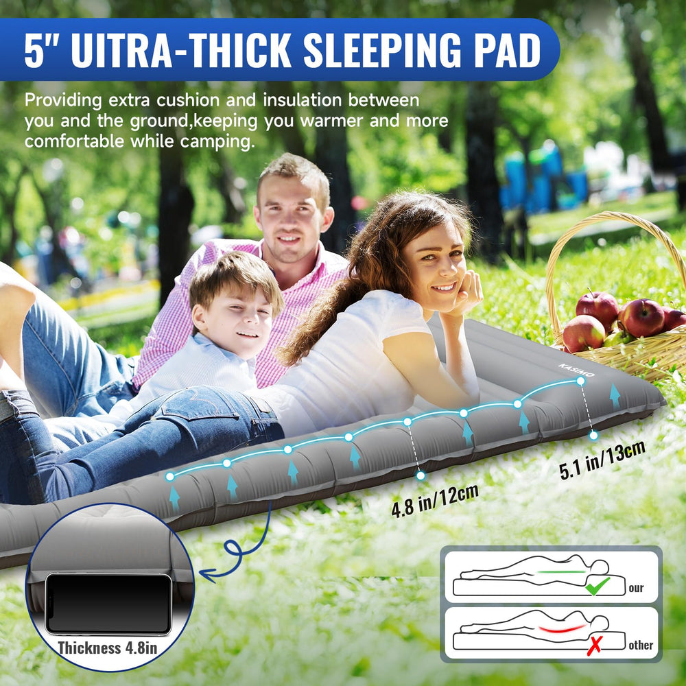 KASIMO double sleeping pad features rugged 40D nylon with TPU coating for durability.