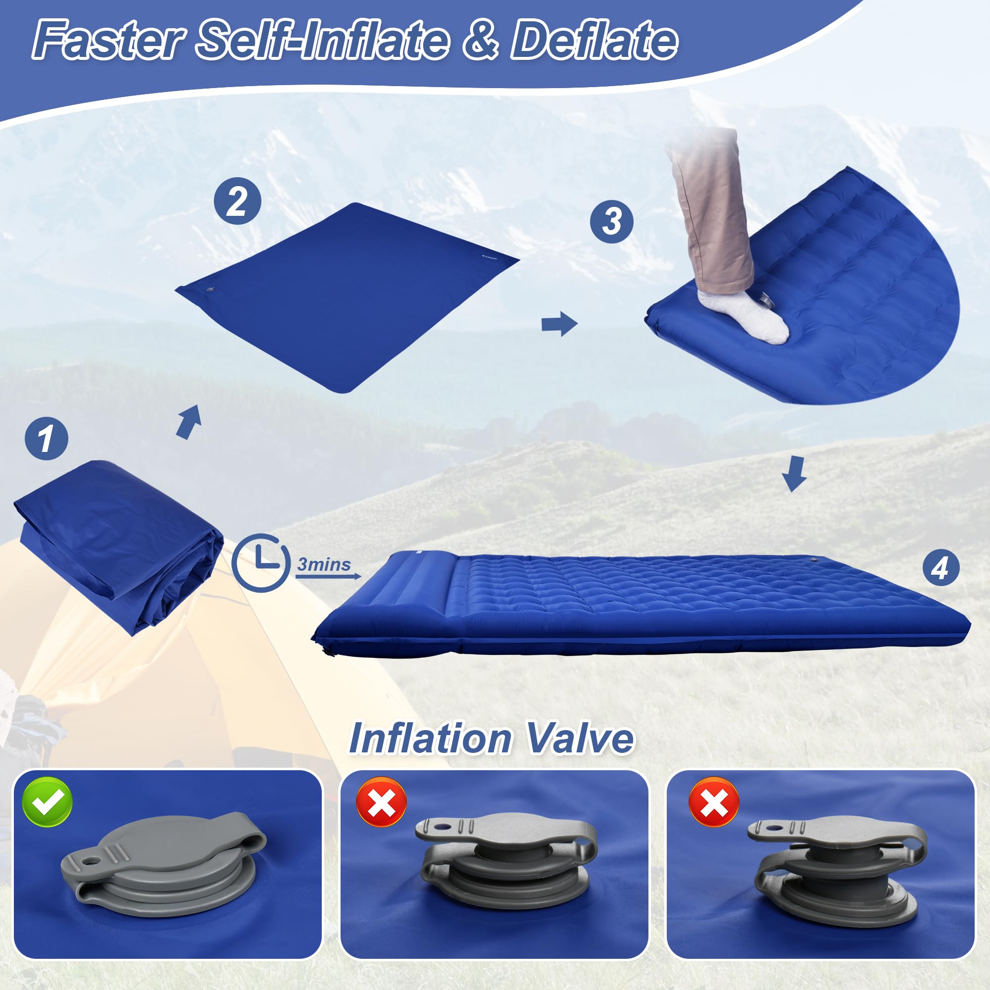 KASIMO deflation valves allow fast packing after a night outdoors.