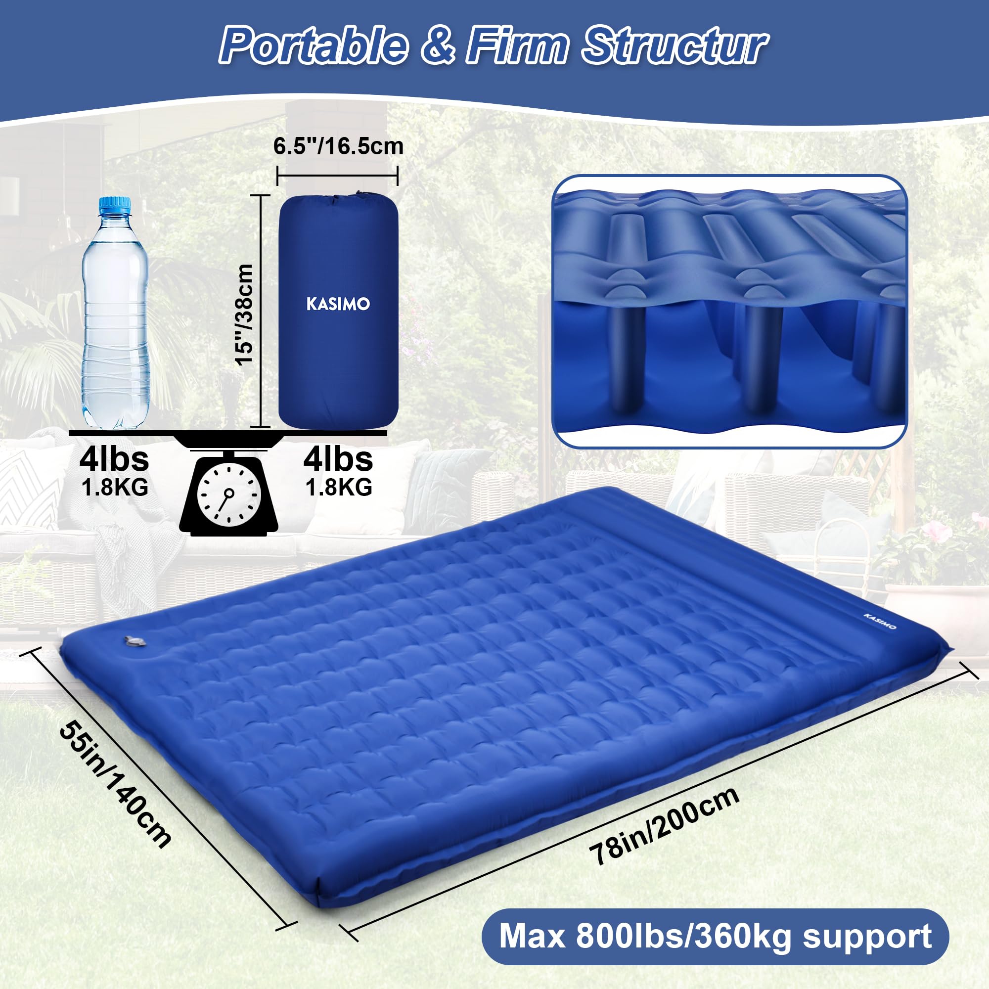 KASIMO foot-pump operation demonstrates quick, hands-free inflation for a ready-to-sleep setup.