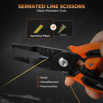 Serrated cutters for braided line, fluorocarbon and monofilament