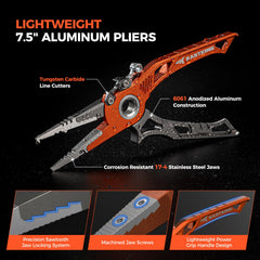 Close-up of tungsten carbide line cutters on AlumaStream pliers