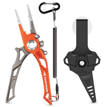 KastKing AlumaStream 7.5-inch pliers body shows corrosion-resistant aluminum for rugged saltwater and freshwater use.