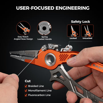 KastKing AlumaStream 7.5-inch pliers sheath showing secure belt clip and lanyard for quick access.