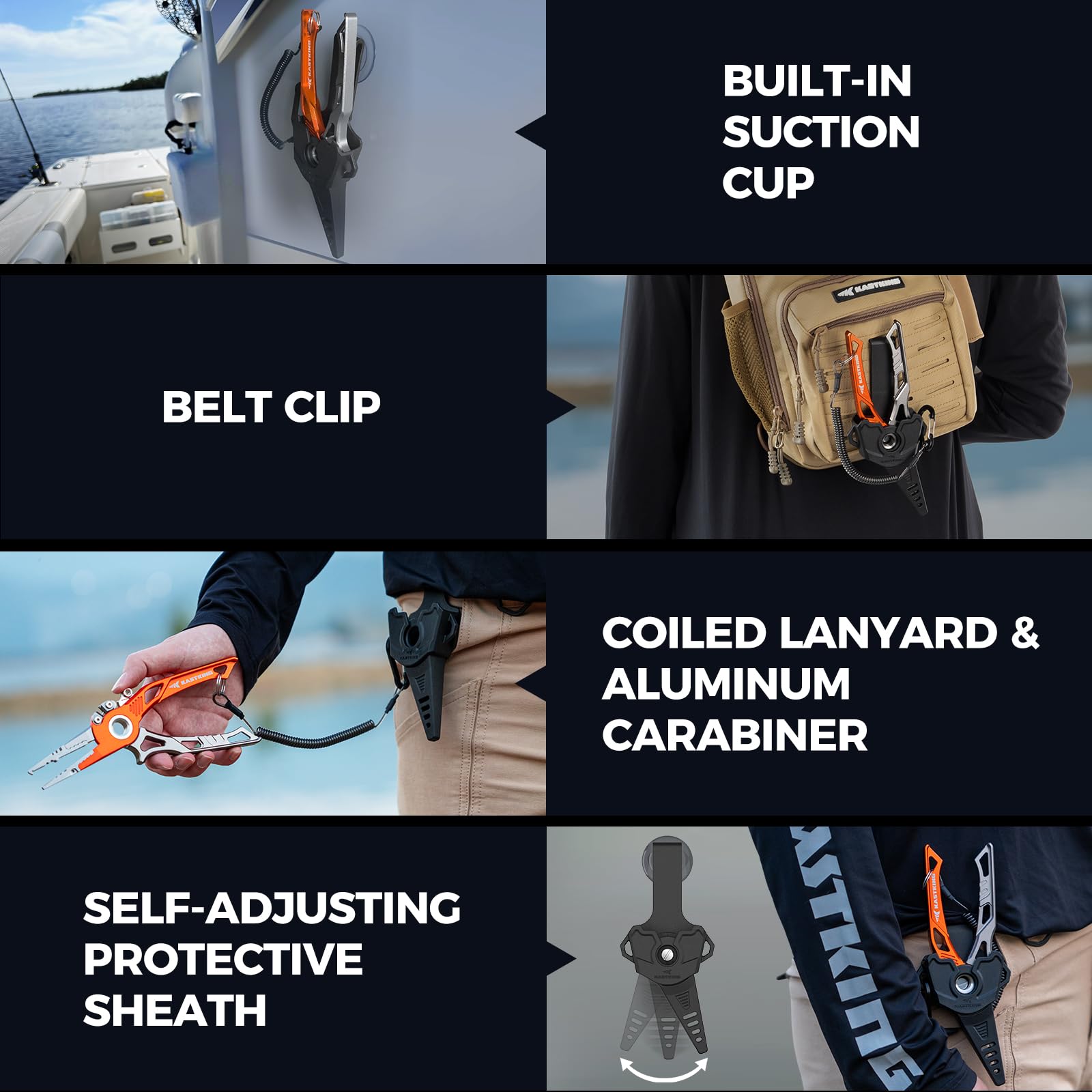 Self-adjusting sheath with suction cup for secure storage on boat or kayak