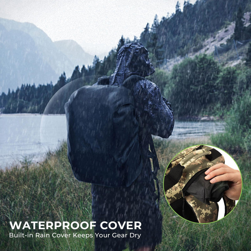KastKing Bait Boss backpack in dark green camouflage blends with outdoor environments.