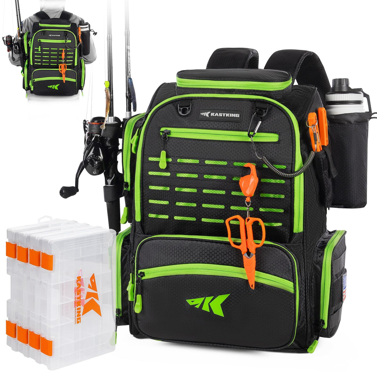 KastKing Bait Boss front view showing organized storage for a full fishing day.